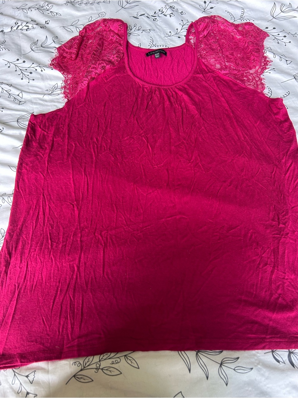 Lane Bryant Hot Pink Lace Sleeve Scoop Neck Tee